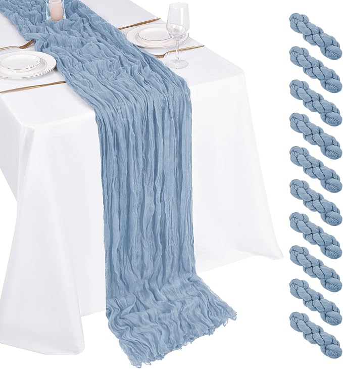 10 Pack Dusty Blue Cheesecloth Table Runner 17x108 Inch Boho Gauze Cheese Cloth by Unknown