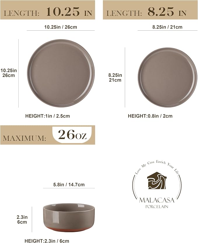 MALACASA Plates and Bowls Sets, 18 Pieces Modern Ceramic Dinnerware Set - Image 2