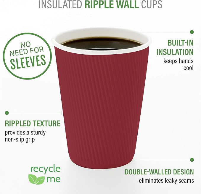 Restaurantware Ripple Wall Coffee Cups 500 Count 8 Ounce Insulated Crimson - Image 4