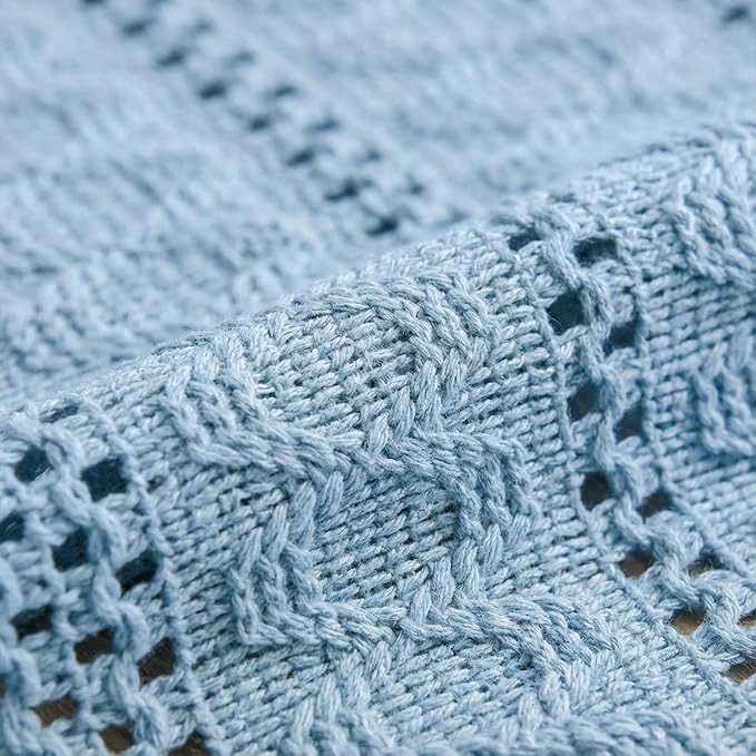 Artoid Mode Sky Blue Woven Farmhouse Hollow Table Runner 12x90 Inch | Holiday - Image 7
