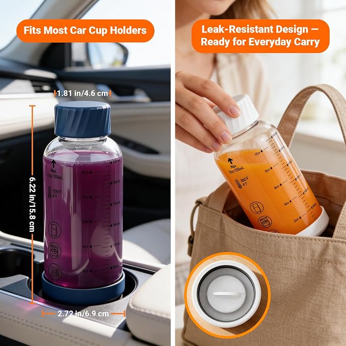 12 oz Glass Juice Bottles 4 Pack, Leakproof Borosilicate Glass Bottles | - Image 6