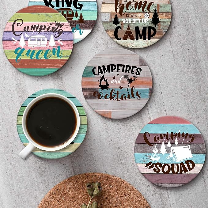 Coasters for Drinks, Ceramic Stone, Camping Wooden | Forest Summer Absorbent - Image 4