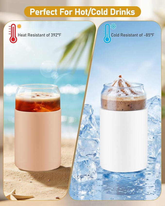 sungwoo Glass Cups with Lids and Straws, 4 Pack 16OZ Iced Coffee Cups with - Image 5