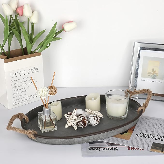 Hipiwe Galvanized Metal Iron Tray Farmhouse Serving Trays - Image 8