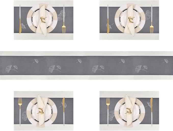 PIGCHCY Elegant Placemats with Matching Table Runner, Washable Durable Plastic by PIGCHCY