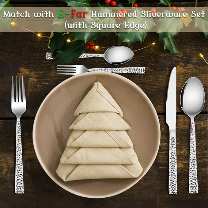 E-far Hammered Dinner Knives Set of 12, 8.9 Inch Stainless Steel Serrated Steak - Image 7