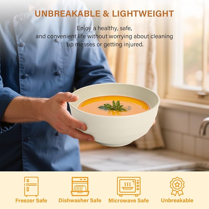 Unbreakable Large Salad Bowls Set of 6, 60oz Large Wheat Straw Bowls - Image 4