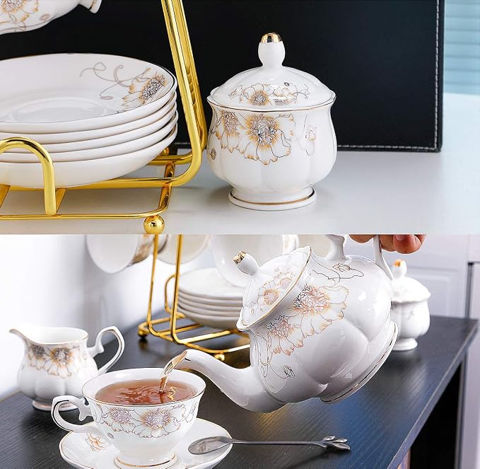 CHENP.HMC Tea Set 22-Piece Porcelain Ceramic Coffee | Tea Gift Sets Cups Saucer - Image 4