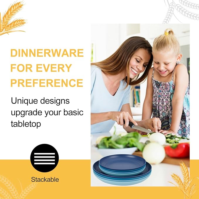 Rubtlamp 16pcs Wheat Straw Dinnerware Set, Unbreakable Plates And Bowls Sets of - Image 5
