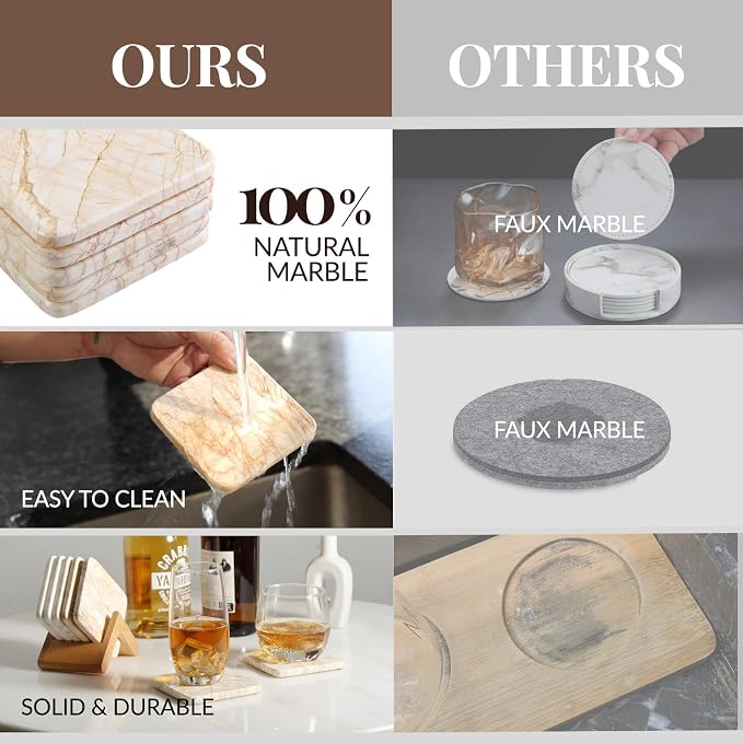 Marble Coasters Set of 5, Square Coasters - Image 3