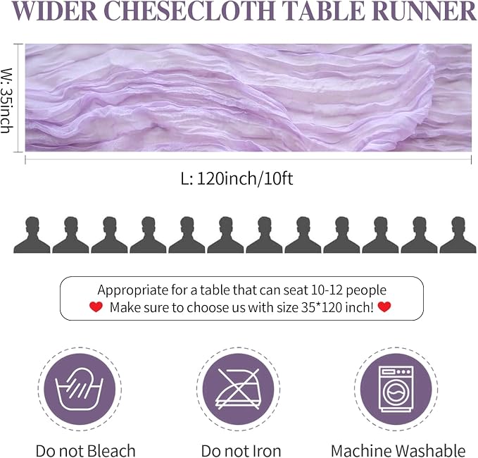 6 Pack Light Purple Cheesecloth Table Runners 35x120 Inch, 10Ft Rustic Lilac - Image 6