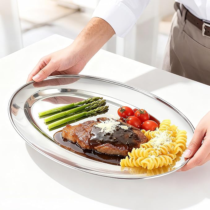 6 Packs Stainless Steel Oval Platter, Metal Plates, Oval Aluminum Platter - Image 7
