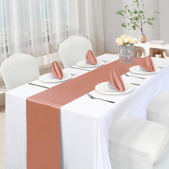 VACVELT Rose Gold Satin Table Runners, 12x72 Inch, 12 Pack, Scalloped Edge | - Image 2