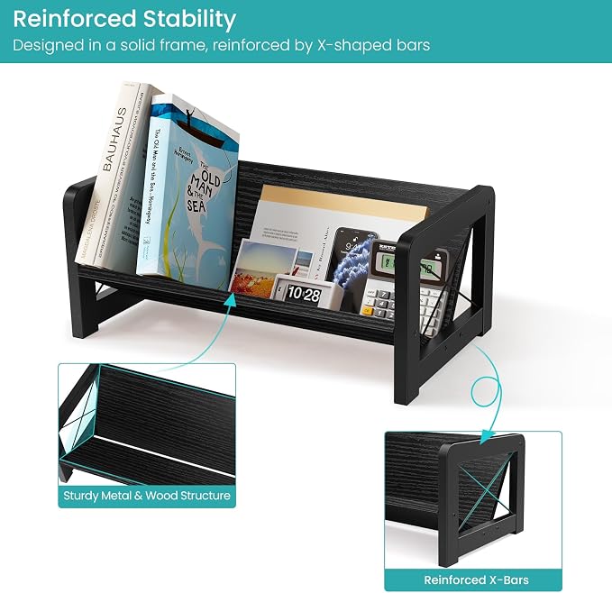 ELITEROO Desk Bookshelf, Small Book Shelf, Wooden Desktop Bookcase, Tilting - Image 7
