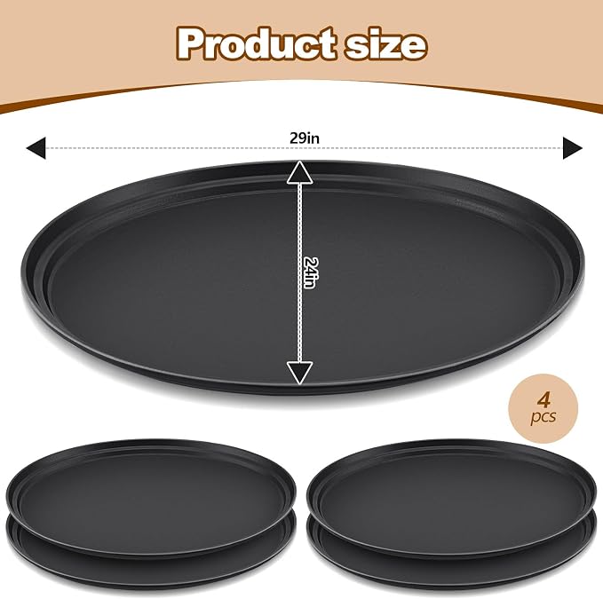 FillTouch 4 Pcs Restaurant Serving Trays PP Plastic Non Slip Rubber Lined Large - Image 3
