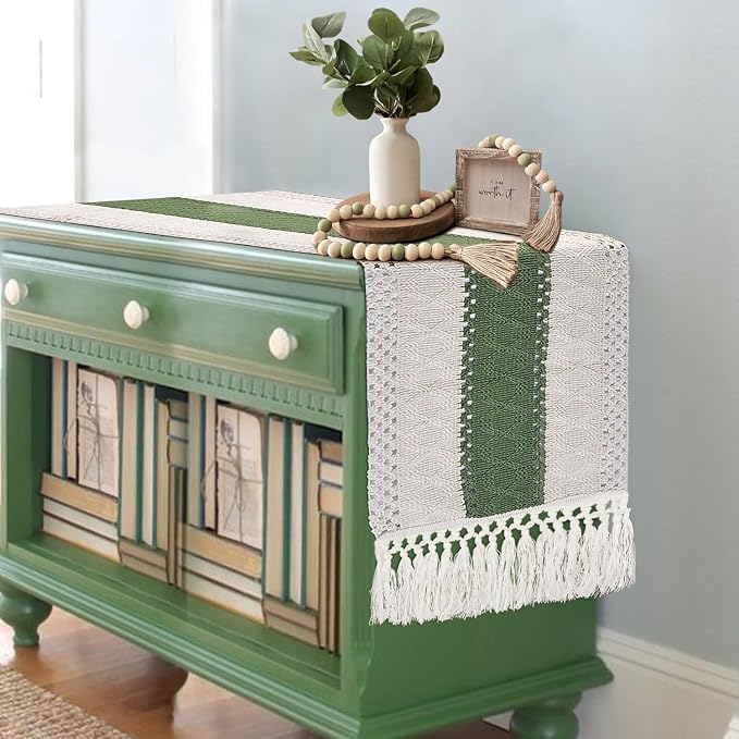 EMMTEEY Boho Table Runner with Tassels 94 Inches Long, Scratch & Heat Resistant by EMMTEEY