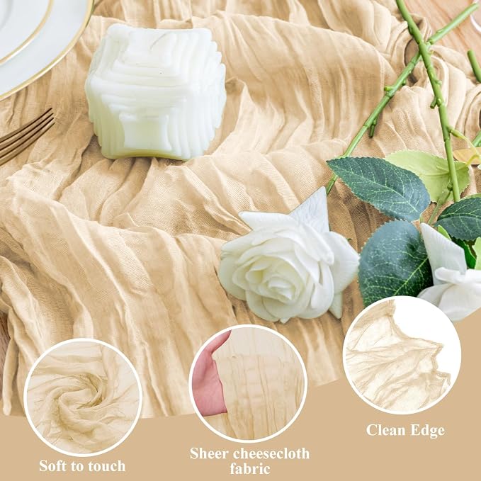 Cheesecloth Table Runner Sand 10FT Boho Gauze Runner, 3 Pack | 120 Inch Cheese - Image 3