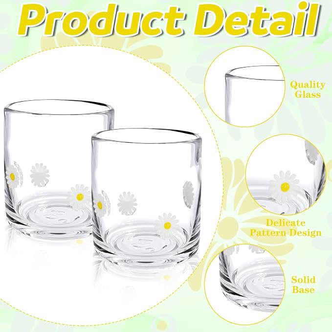 SiliFine 2 Pcs Daisy Icon Juice Glasses - 14oz White Flower Stemless Wine - Image 5