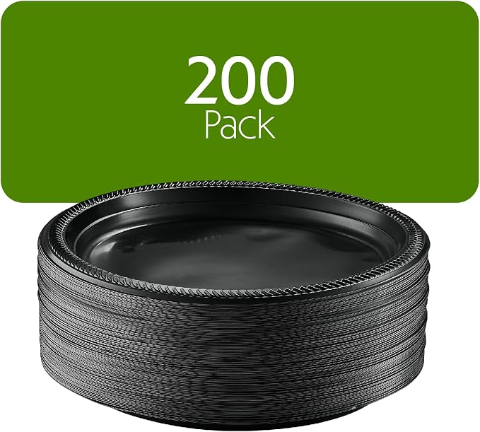 PLASTICPRO 200 PCS Black Plastic Plates Light Weight 10'' Inch Plastic Dinner - Image 6