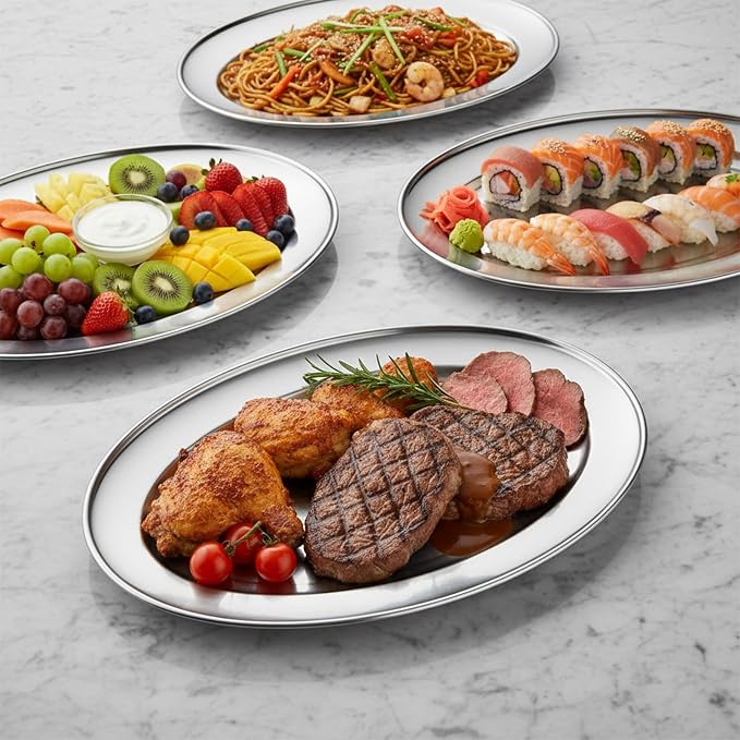 8 Pack Stainless Steel Oval Platter, Sturdy Oval Food Serving Trays Decorative - Image 7