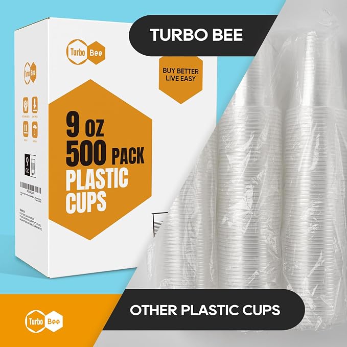 Turbo Bee 500 Pack 9oz Disposable Plastic Cups, Heat-Resistant & Food Safe - Image 6
