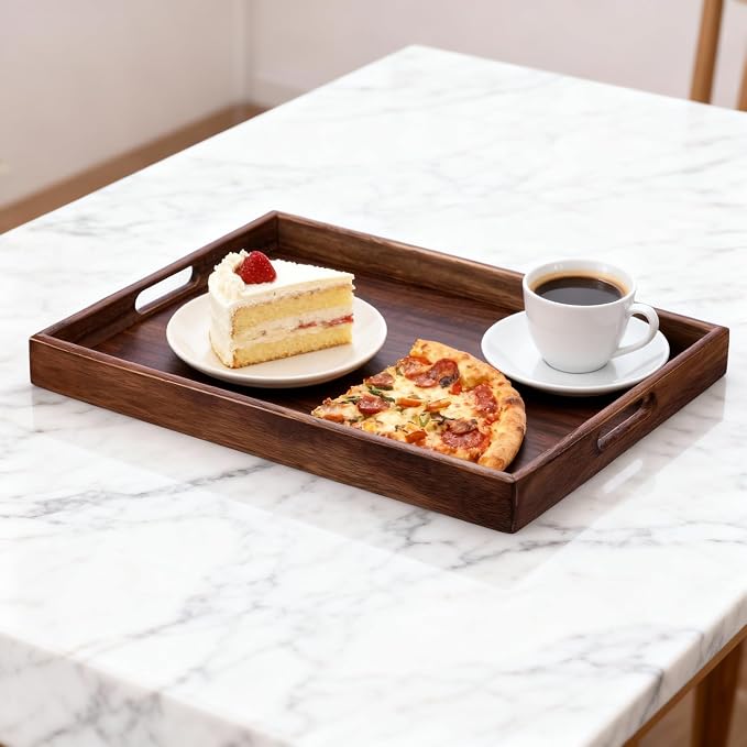 Wooden Serving Tray with Handles, Wood Decorative Trays - Image 6