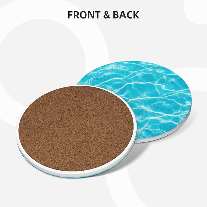 Pool Water Sunlight Coasters for Drinks Absorbent Round Ceramic Coasters Set of - Image 2