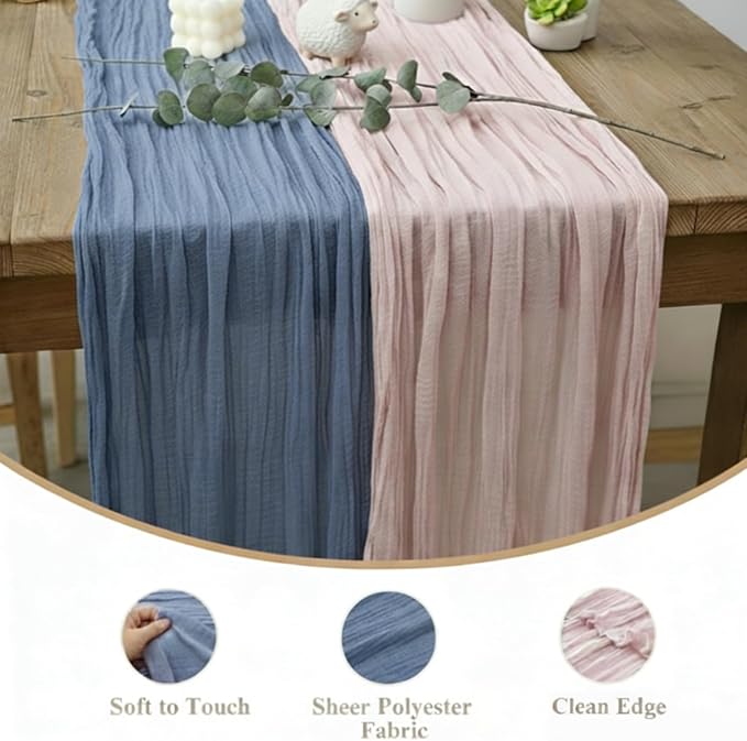 Cheesecloth Table Runner 2 Pack Dusty Pink and Dusty Blue, Boho Gauze Table - Image 4