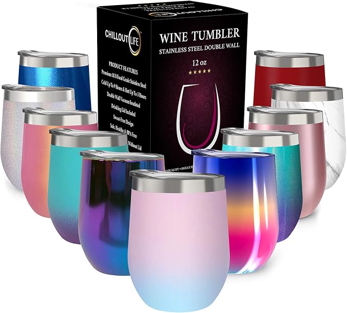 CHILLOUT LIFE 12 oz Stainless Steel Wine Tumbler by CHILLOUTLIFE