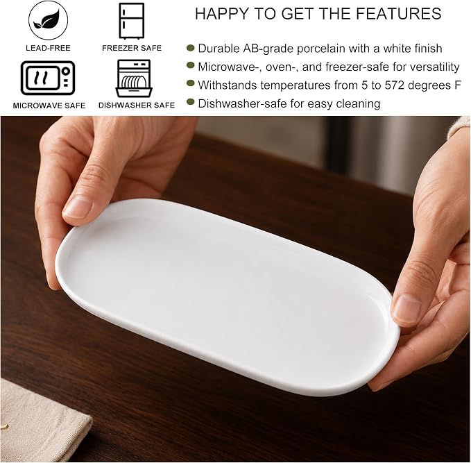 Oval Serving Plates, 10 Inch White Ceramic Dessert Appetizer Platters Trays Set - Image 4