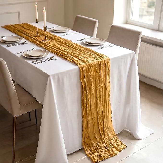 3 Pack Gold Cheesecloth Table Runner 21 x 120 Inch Boho Gauze Sheer Table - Image 3