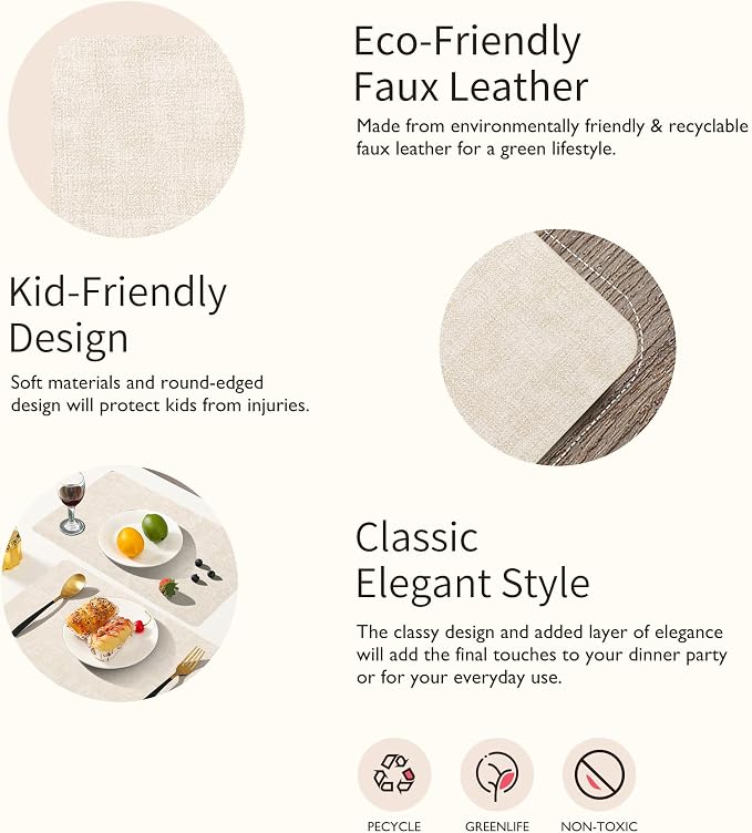 Maxpearl Faux Leather Placemats Set of 4, Suitable - Image 5