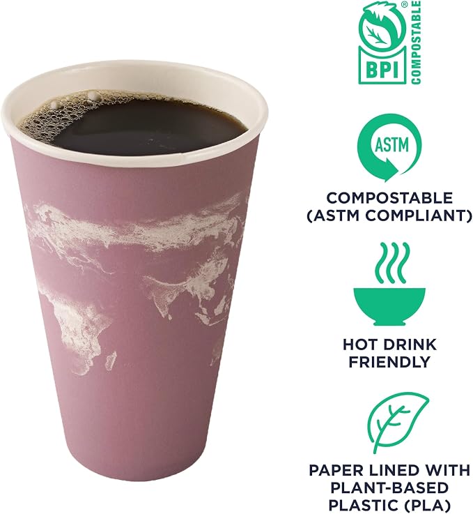 ECO PRODUCTS Compostable Disposable World Art 16oz Large Coffee Cups, Case of - Image 4