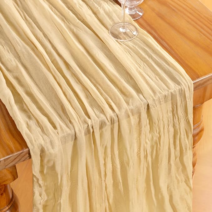 DeZerlor Champagne Cheesecloth Table Runners 2 Pack Summer Boho Runners | - Image 2