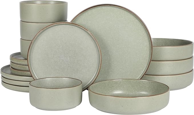 Gibson Elite Gelston Stoneware Matte Reactive Glaze 16 Piece Plates and Bowl by GibsonHomewares