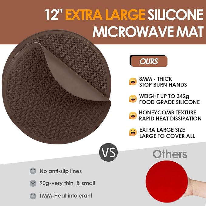 Brown Silicone Microwave Mat 12 inch Extra Large Multi-Use Microwave Mat Heat - Image 6