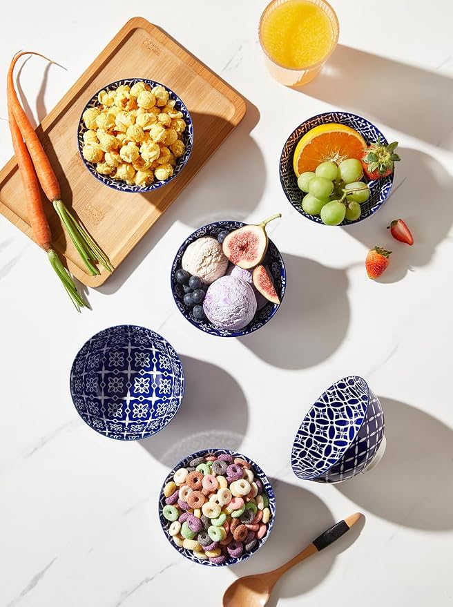 Metahom Blue and White Bowls, Ceramic Dessert Bowls 10 Oz, Porcelain Bowl Set - Image 4