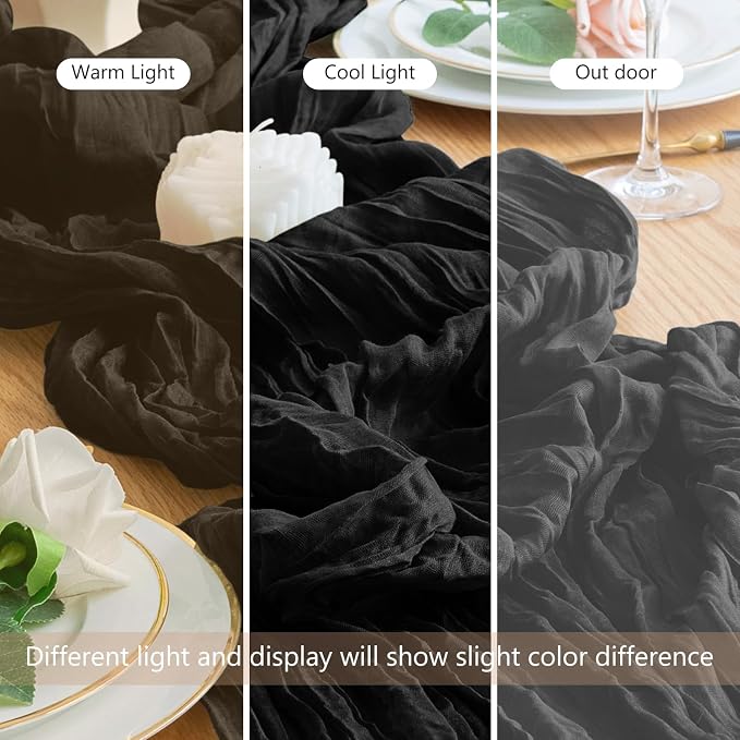 Cheesecloth Table Runner Black 10FT Boho Gauze Runner - Image 8