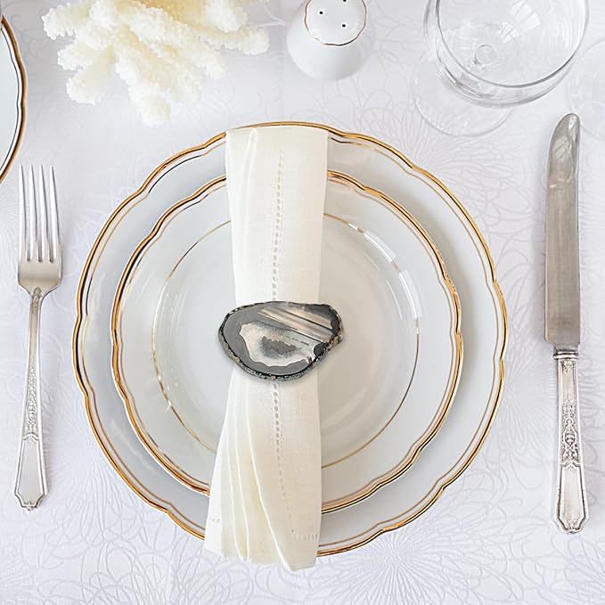CozyTower Agate Napkin Rings Set of 4, Unique Geode Napkin Rings | Gold Napkin - Image 4
