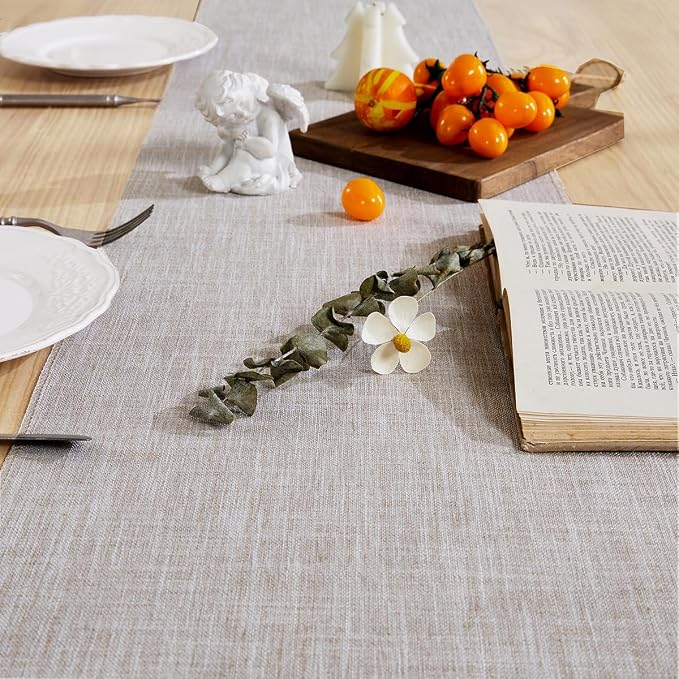Cotton Linen Table Runner, 13x90 Inch Light Coffee - Image 2
