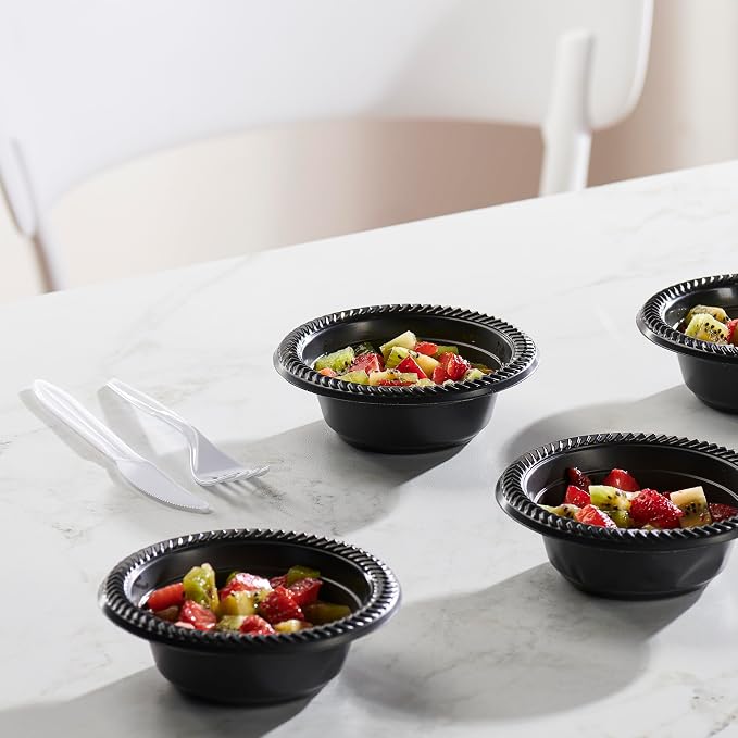PLASTICPRO 200 PCS Black Plastic Bowls Light Weight 5 oz Small Plastic Soup - Image 2