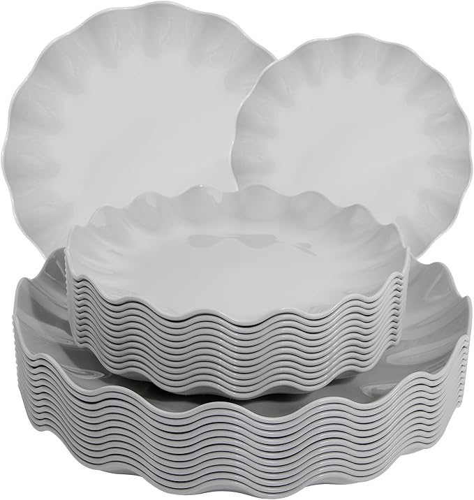 LIYH 24 Pcs Plastic Grey Scalloped Plates Reusable, Unbreakable Dinner Plate by LIYHLoveinyourheart