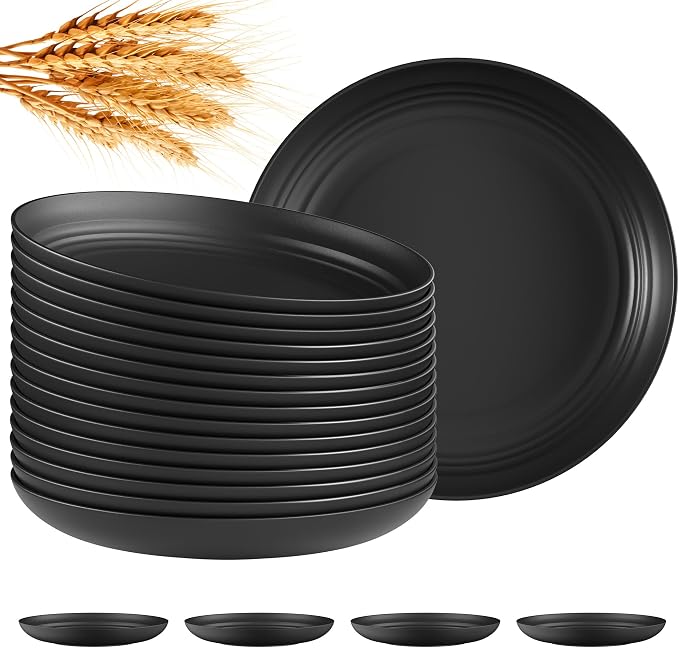 Quatish 16 PCS Unbreakable Reusable Plastic Plates, 8 inch Dishwasher & by Quatish