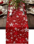 Red Christmas Table Runners 90 Inches Long, Cotton Linen Fabric Snowflake Table by Edwiinsa