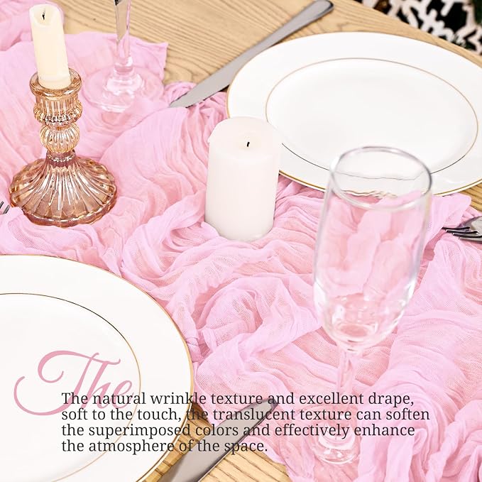 4 Pack Pink Table Runner 17 x 108inch Cheesecloth Table Runner Boho Gauze Table - Image 5