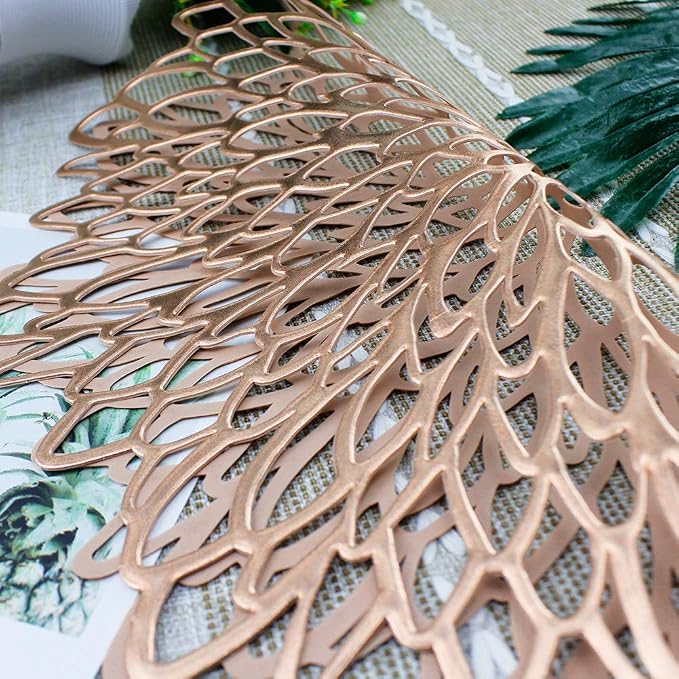 Rose Gold Round Placemats for Dinner Table Set of 6 | Hollow-out Vinyl Place - Image 6