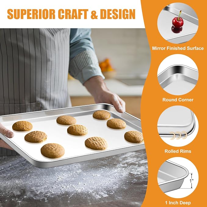 TeamFar Baking Sheet, Cookie Sheets Baking Pans Set of 3, 16/12.5/10.5 Inch | - Image 3