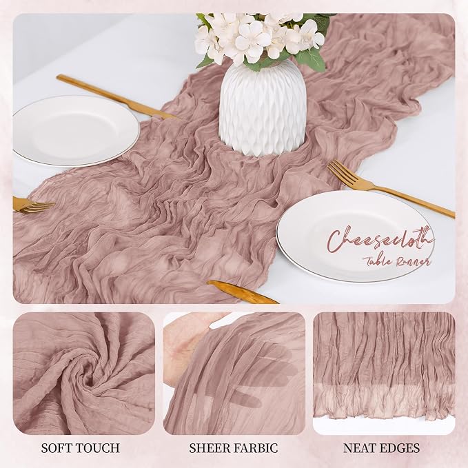12 Pack Dusty Pink Cheesecloth Table Runner 17x108 Inch Semi Sheer Boho Gauze - Image 3