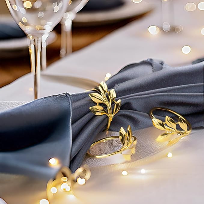 Set of 100 Leaf Napkin Rings Metal Gold Leaf Napkin Ring, Napkin Rings Bulk - Image 4