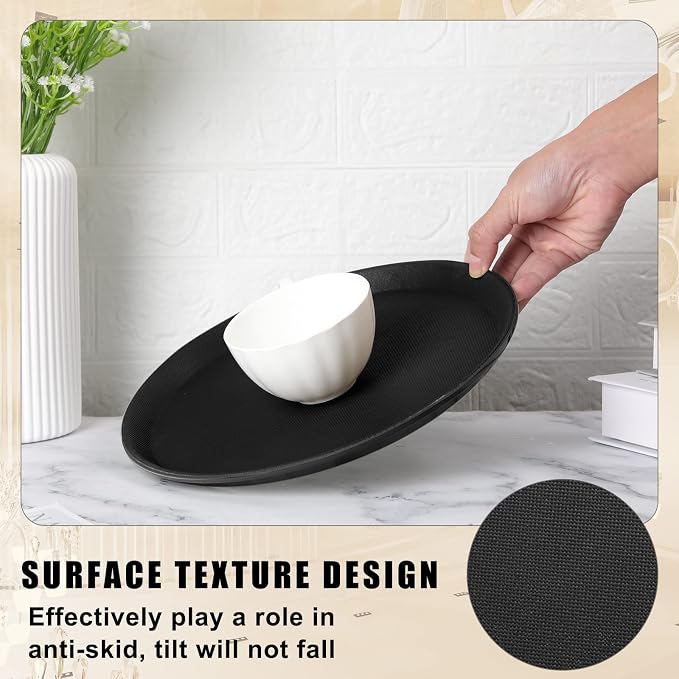 Zopeal 8 Pieces Black Round Restaurant Serving Tray, Plastic Non Slip Surface - Image 3